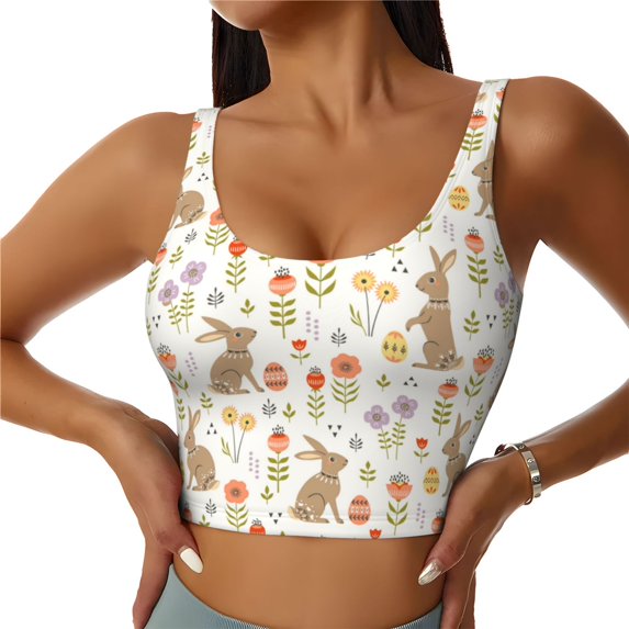 Sports Bra For Women, Bohemian Cute Rabbit Flower_B Sports Bras For Women High Support, Workout Tank Tops Woman With Removable Cups