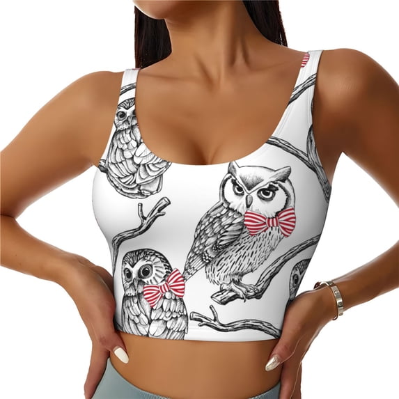 Sports Bra For Women, Bow Tie Owl Sports Bras For Women High Support, Workout Tank Tops Woman With Removable Cups