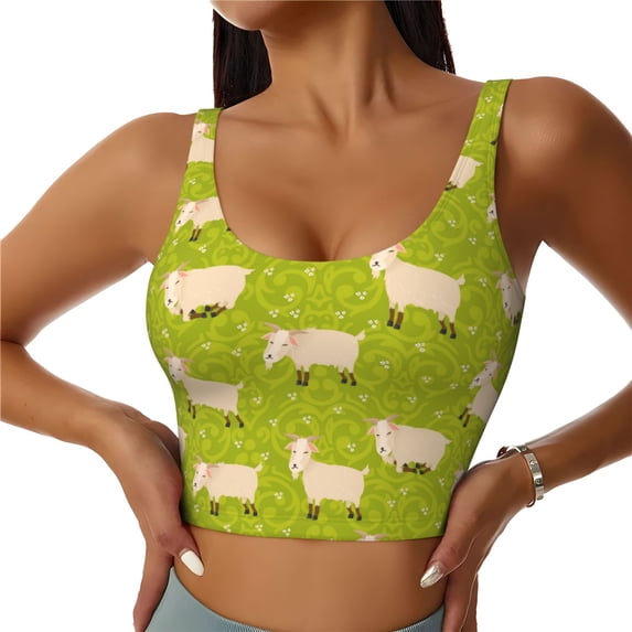 Sports Bra For Women, Cartoon Cute Funny Sheep Green_A Sports Bras For Women High Support, Workout Tank Tops Woman With Removable Cups