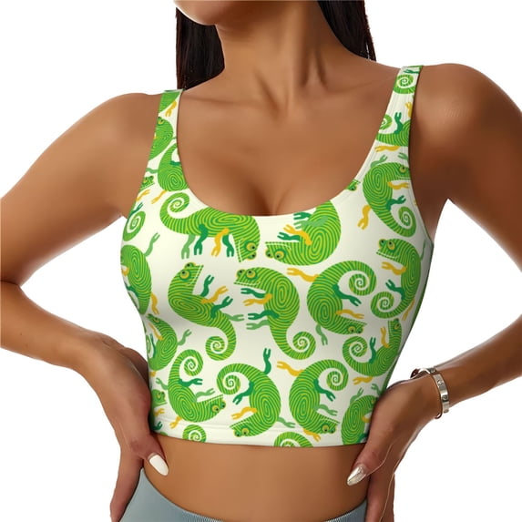 Sports Bra For Women, Cartoon Funny Cute Chameleon Sports Bras For Women High Support, Workout Tank Tops Woman With Removable Cups