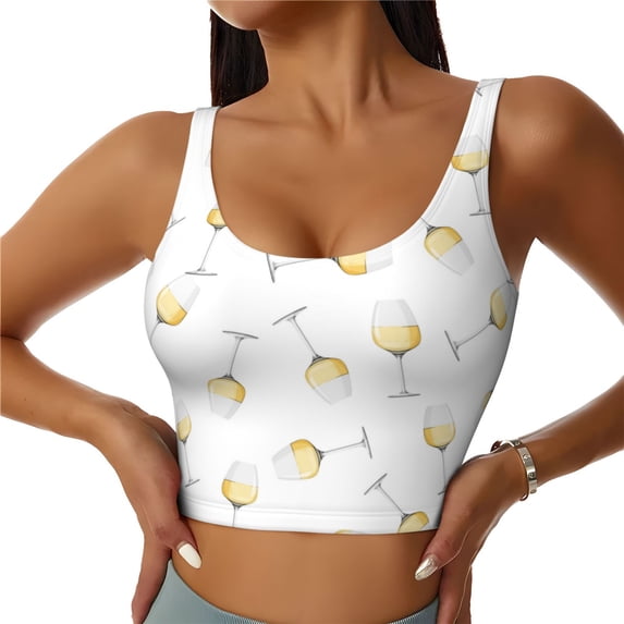 Sports Bra For Women, Champagne Glass Print Sports Bras For Women High Support, Workout Tank Tops Woman With Removable Cups