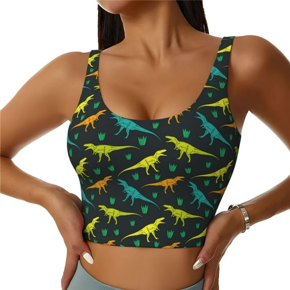 Sports Bra For Women, Colorful Dinosaur Print A Sports Bras For Women High Support, Workout Tank Tops Woman With Removable Cups