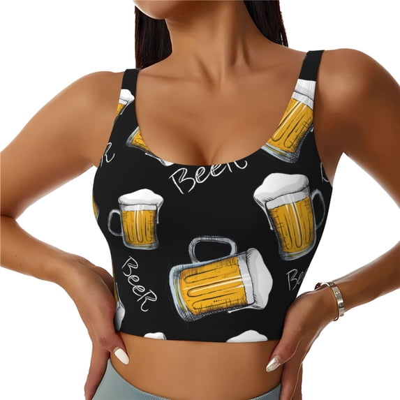 Sports Bra For Women, Cute Cartoon Beer Mug Sports Bras For Women High Support, Workout Tank Tops Woman With Removable Cups