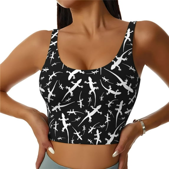 Sports Bra For Women, Cute Gecko Lizard White Black Sports Bras For Women High Support, Workout Tank Tops Woman With Removable Cups