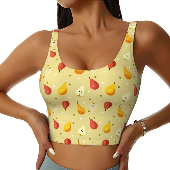 Sports Bra For Women, Cute Pear Red Yellow Sports Bras For Women High Support, Workout Tank Tops Woman With Removable Cups