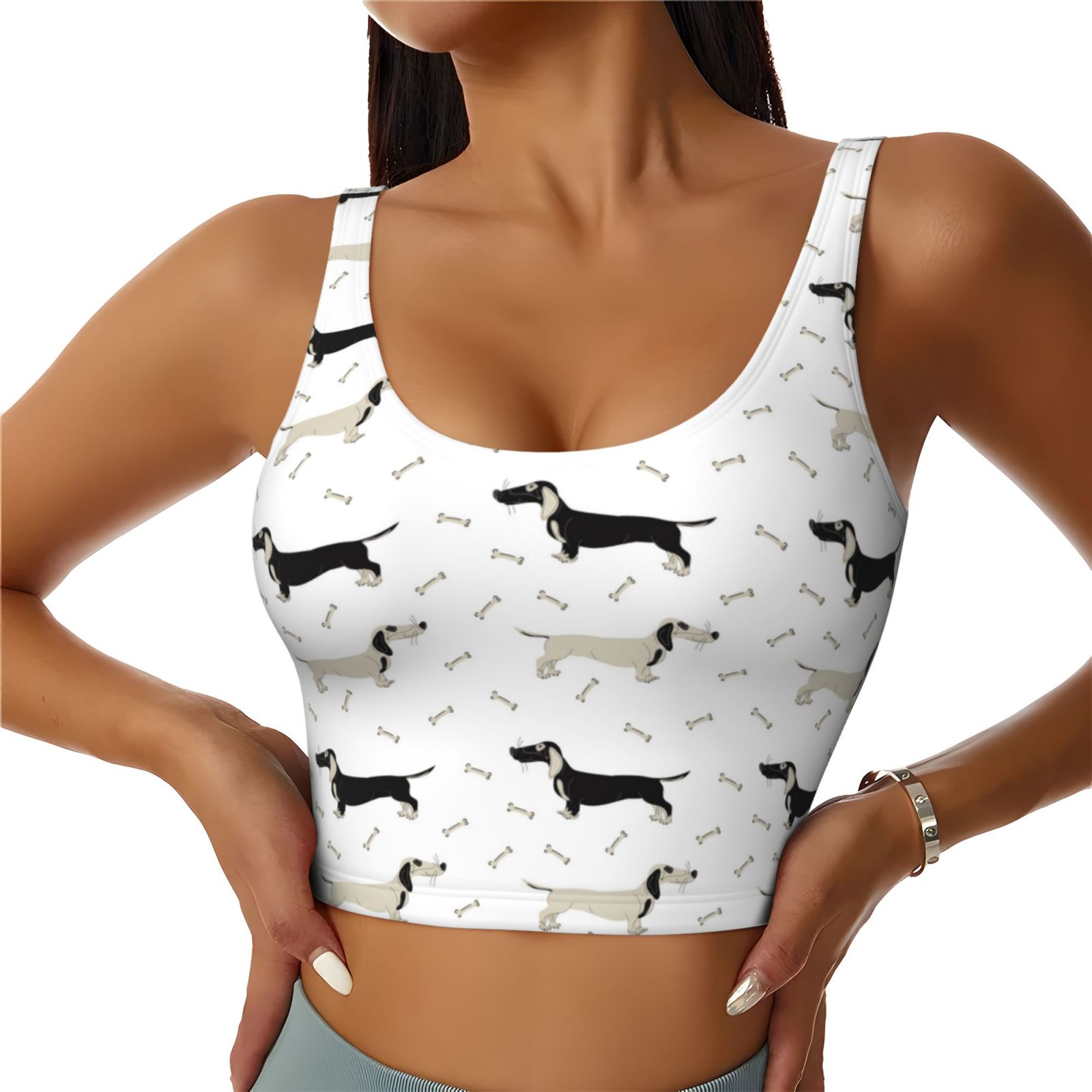 Women’s Puppy Print Padded Sports Bra – Buttery Soft, Supportive & Quick-Dry