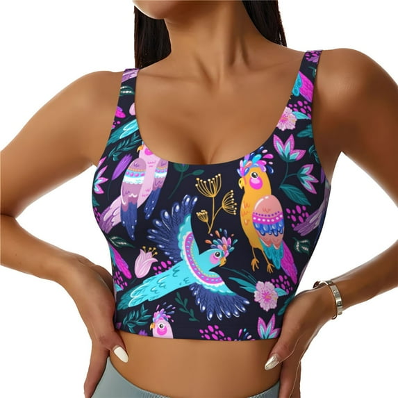 Sports Bra For Women, Exotic Multicolor Cockatoo Parrot Sports Bras For Women High Support, Workout Tank Tops Woman With Removable Cups