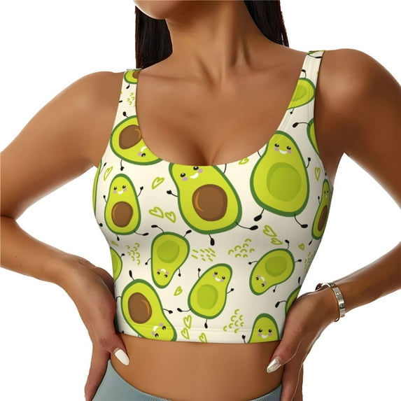 Sports Bra For Women, Funny Avocado Green Love Sports Bras For Women High Support, Workout Tank Tops Woman With Removable Cups