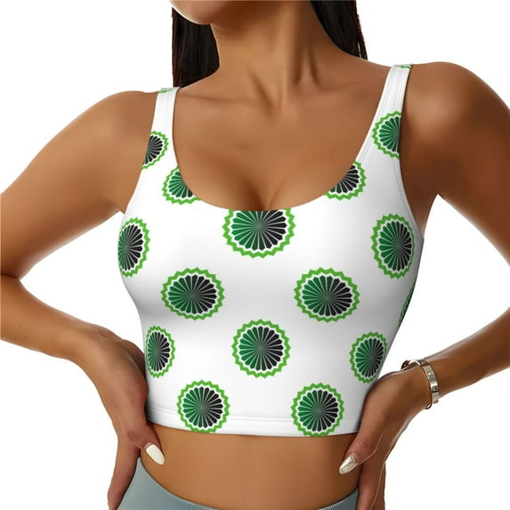 Sports Bra For Women, Green Abstract Flower Sports Bras For Women High Support, Workout Tank Tops Woman With Removable Cups