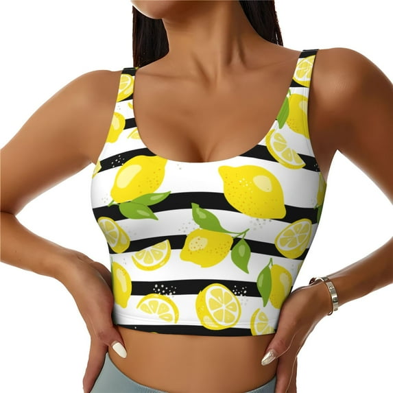 Sports Bra For Women, Lemon Print Stride Sports Bras For Women High Support, Workout Tank Tops Woman With Removable Cups