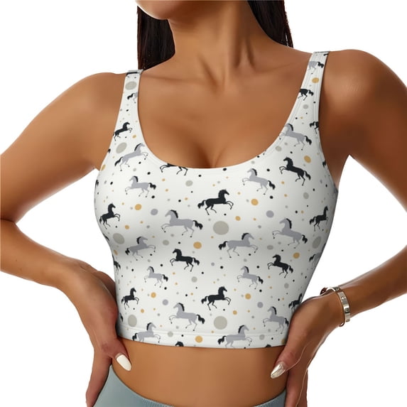 Sports Bra For Women, Minimalist Cool Horses Polka Dots Sports Bras For Women High Support, Workout Tank Tops Woman With Removable Cups