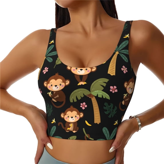 Sports Bra For Women, Monkeys Swinging From Palms Sports Bras For Women High Support, Workout Tank Tops Woman With Removable Cups