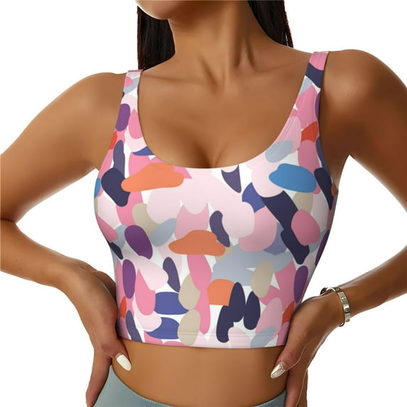 Sports Bra For Women, Multicolored Paint Spots Pattern Sports Bras For Women High Support, Workout Tank Tops Woman With Removable Cups