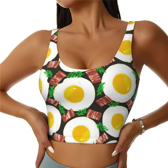 Sports Bra For Women, Poached Eggs Bacon Rosemary Sports Bras For Women High Support, Workout Tank Tops Woman With Removable Cups