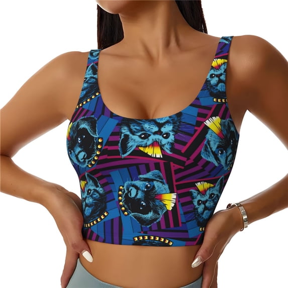 Sports Bra For Women, Stylish Retro Cats Dogs Sports Bras For Women High Support, Workout Tank Tops Woman With Removable Cups
