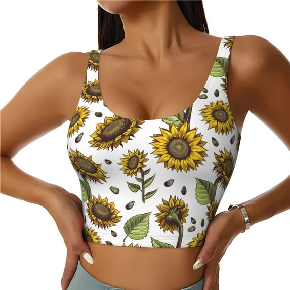 Sports Bra For Women, Sunflower_A Sports Bras For Women High Support, Workout Tank Tops Woman With Removable Cups