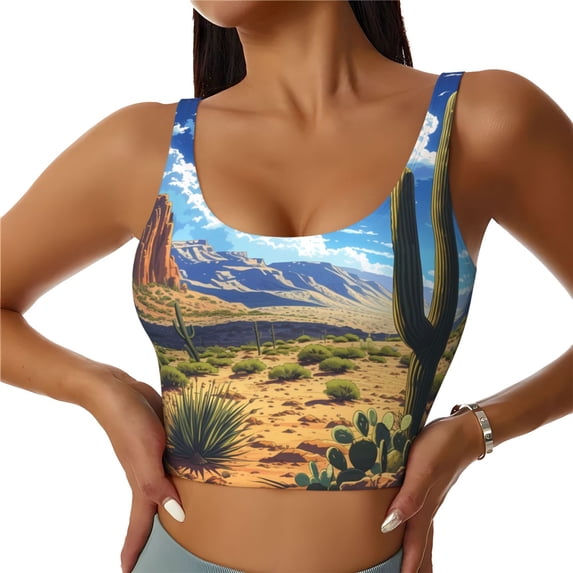 Sports Bra For Women, Western Desert Cactus Sports Bras For Women High Support, Workout Tank Tops Woman With Removable Cups