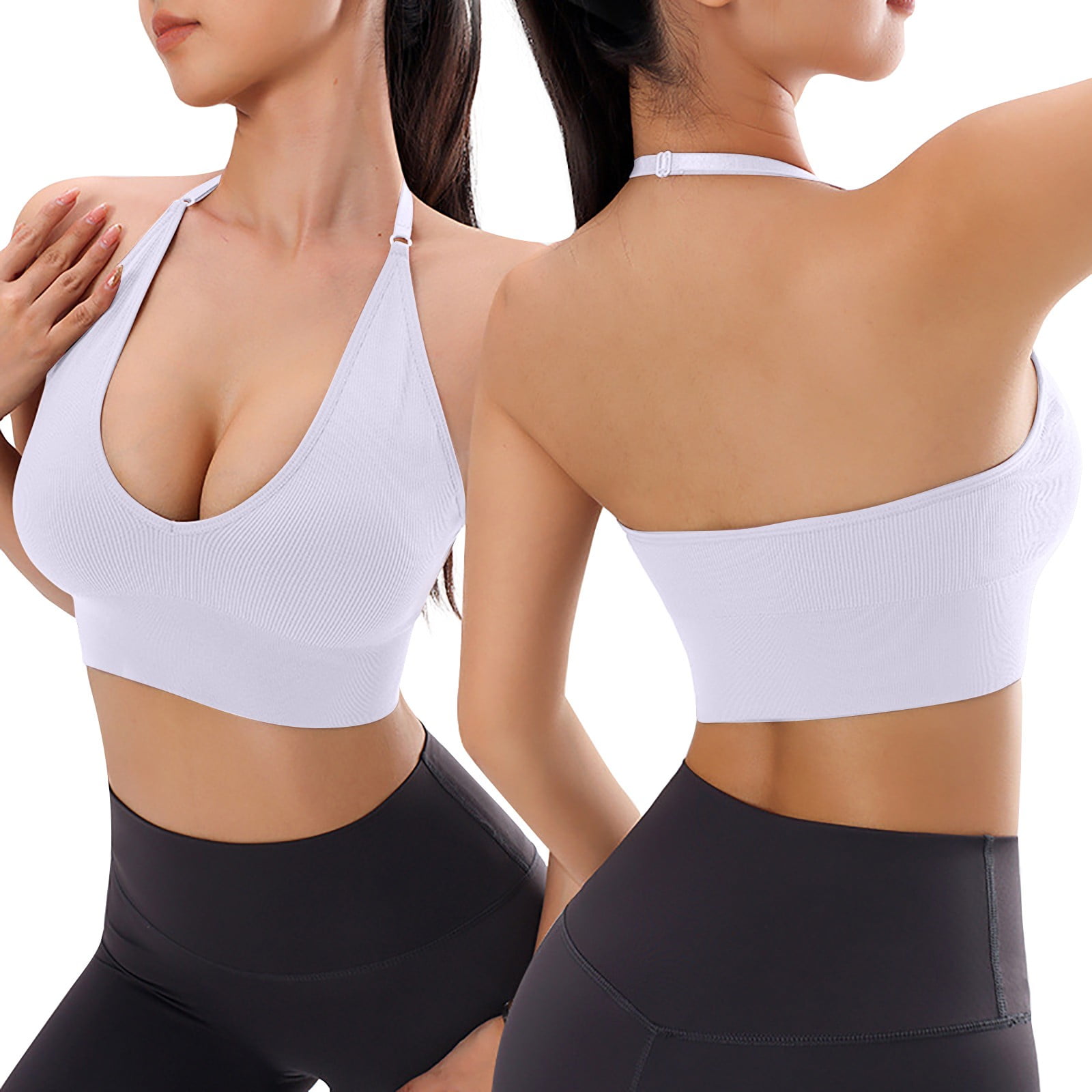 Sports Bra High Impact Solid Color Seamless Thin Belt Thin Elastic