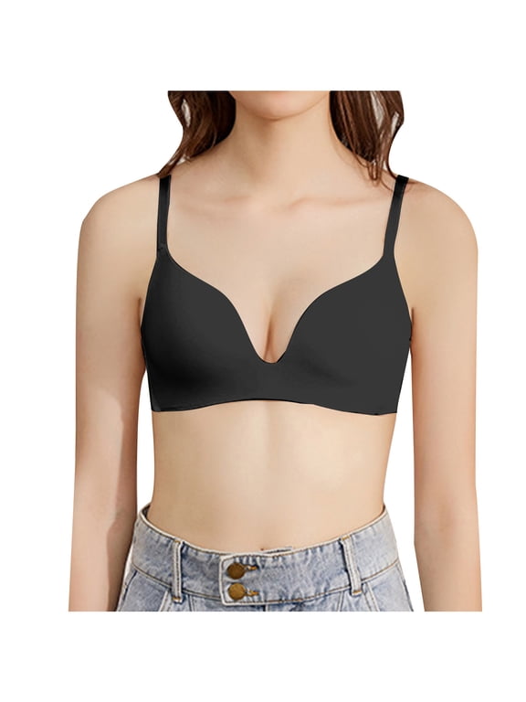 Sports Bra Padded Teen Girls Seamless Push up Bras, Women Small Cup Wireless Underwear Bralettes Comfy Smoothing Everyday T-Shirt Bra Black M