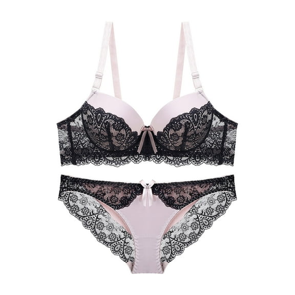 Sports Bra Plus Size Women Ladies Fashion Comfortable Push up Underwire Bra Ladies Cotton Thin Underwear V-Neck Lace Bra Feature Hook and Eye Closure Bralette Bra Style Y-511 , Black 40B