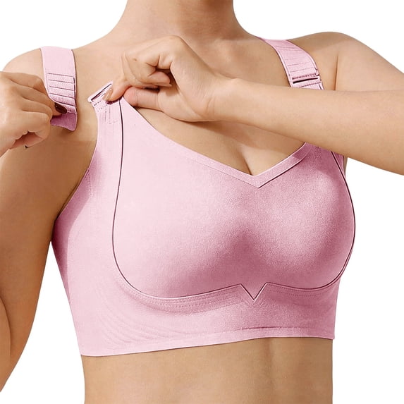 Sports Bra, Post Surgery Full Coverage Bra Wirefree Soft Lightweight Closure Deep V Bra Bust Shaping Wirefree Bra Criss Cross Back Supportive Bra Daily Beach Wear, Pink L