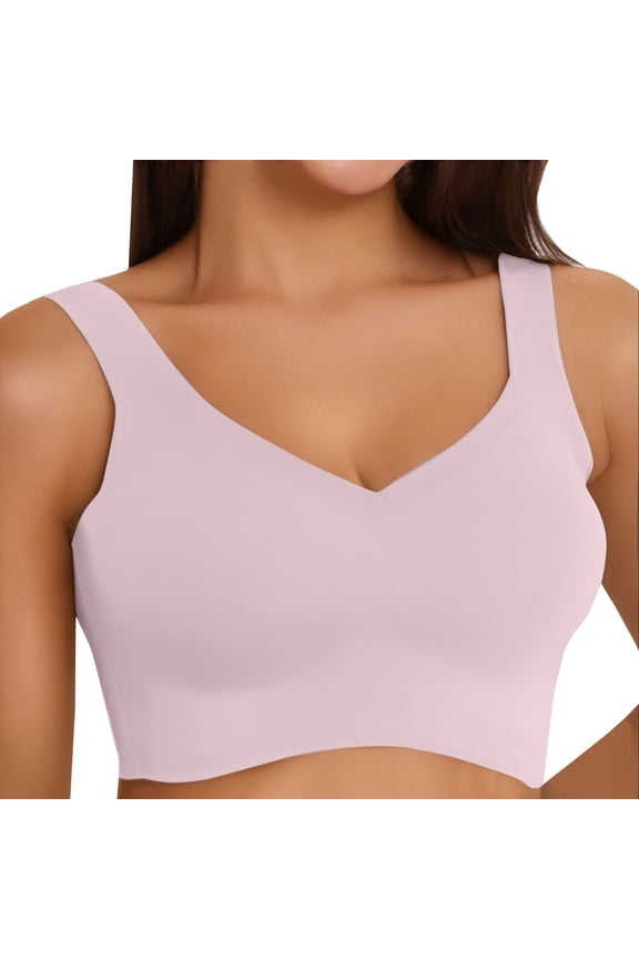 Sports Bra, Post Surgery Full Coverage Bra Wirefree Soft Lightweight Closure Deep V Bra Bust Shaping Wirefree Bra Criss Cross Back Supportive Bra Daily Beach Wear, Pink XL