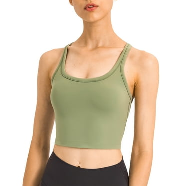 Sports Bra Shockproof Athletic Tops Workout Clothes Yoga Bra with Chest Pad for Women Green L Bienvenido