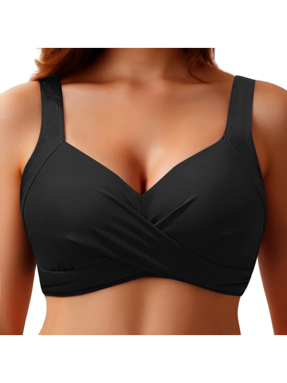 Sports Bra Swimsuit Underwire Bikini Tops with Padded Push Up Solid Basic Quick Dry Swim Bra Swimsuit Women Black L