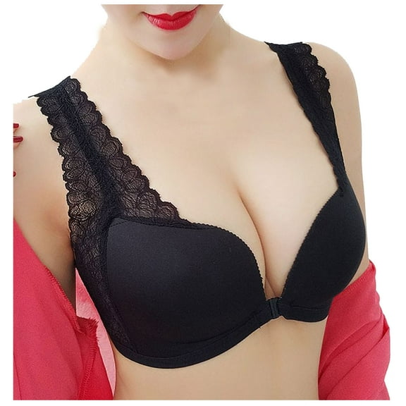 Sports Bra Tank Top Women Fashion Plus Size Bra Comfortable Breathable Underwear V-Neck Pullover Bra Feature Hook and Eye Closure T-Shirt Bra Style Y-309 , Black 36