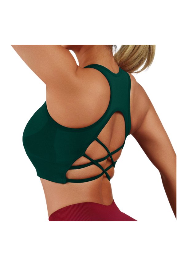 Sports Bra Tank Tops for Women Racerback Workout Crop Top Cross Back Round Neck Athletic Shirts( Green, M )