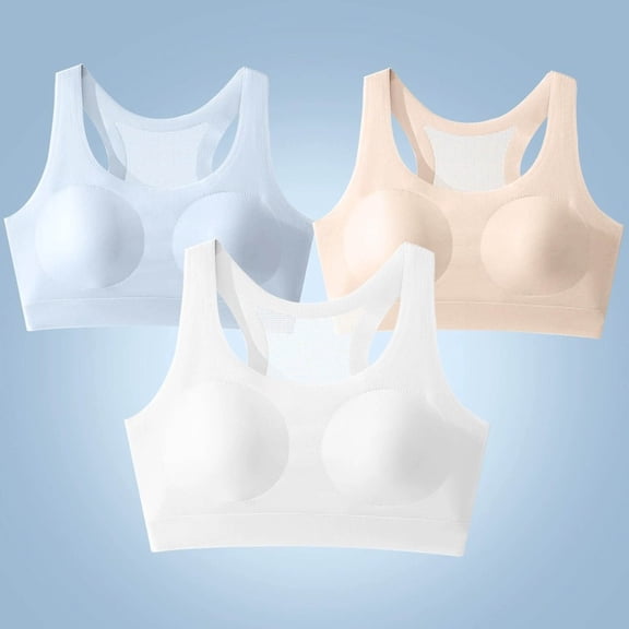 Sports Bra Teen 3 Pack Teen Girls Sports Bra Seamless Wireless Training Bras with Removable Padding Bralette Cropped Tops Beige 12-13Y