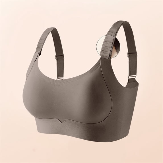 Sports Bra, Wirefree Front Closure Deep V Bra Plunge V Neck Low Cut Soft Lightweight Bra Criss Cross Back Supportive Bra Post Surgery Seamless Bra Daily Beach Wear, Coffee M