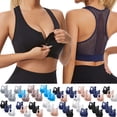 thumbnail image 1 of Sports Bra With Sewn In Pads For Women 3 Rack High Support Padded Racerback Bras Zip Front Back Mesh Solid Color No Underwire Workout Yoga Bra, 1 of 6