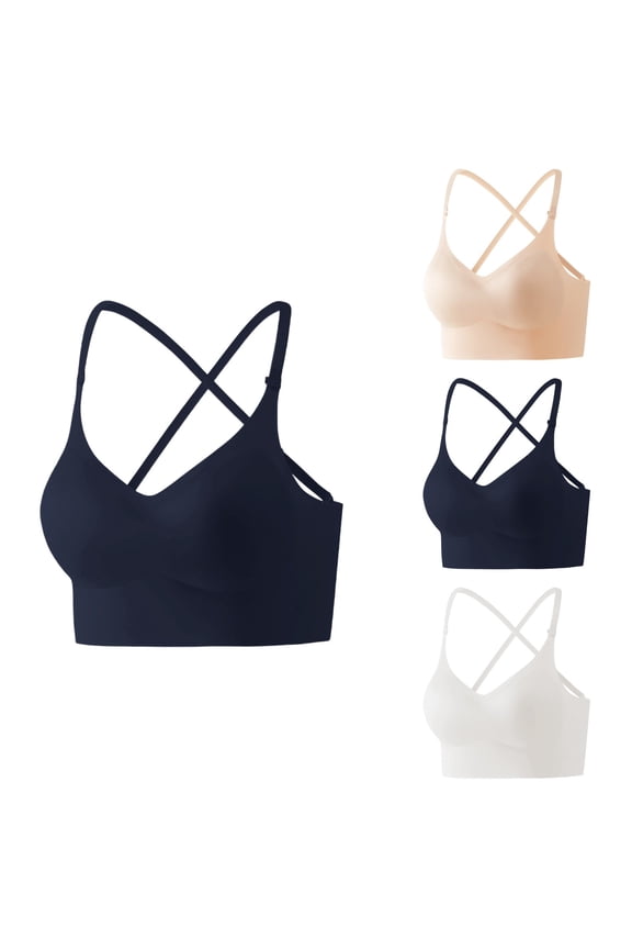 Sports Bra for Women Breathable Workout Bra for Gym Wireless Seamless Bralette Lined T-Shirt Bra with Racerback & Built-In Support Adjustable Cross Back Non-Padded Everyday Sports Bra for A-C Cup