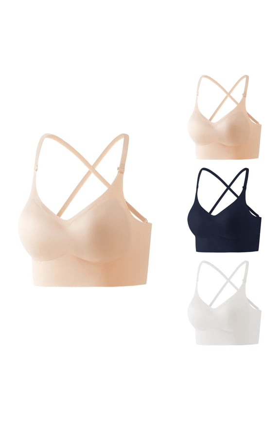 Sports Bra for Women Breathable Workout Bra for Gym Wireless Seamless Bralette Lined T-Shirt Bra with Racerback & Built-In Support Adjustable Cross Back Non-Padded Everyday Sports Bra for A-C Cup