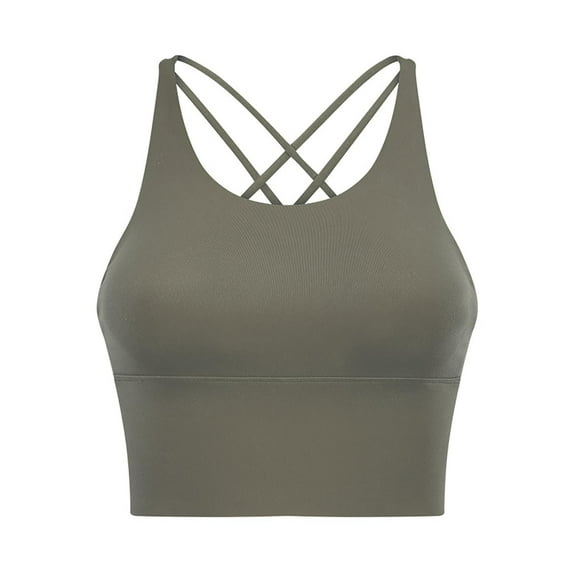 Sports Bra for Women High Support, Criss-Crossing Back Padded Strappy Sports Bras Yoga Bra with Cups Cropped Padded Seamless Workout Yoga Bras Green 10