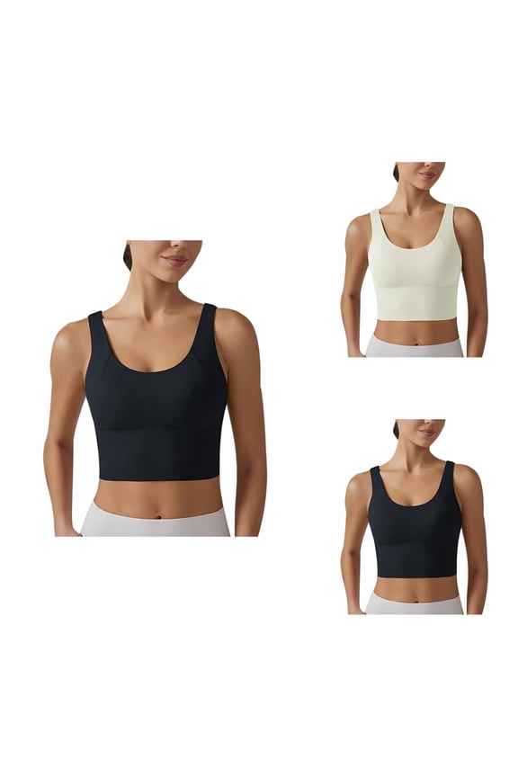 Sports Bra for Women Low Impact Sports Bra V-Back Longline Sports Bra for Women Scoop Neck Padded Crop Top with Built-in Cups High Elasticity Tight Fit for Running Yoga & Fitness
