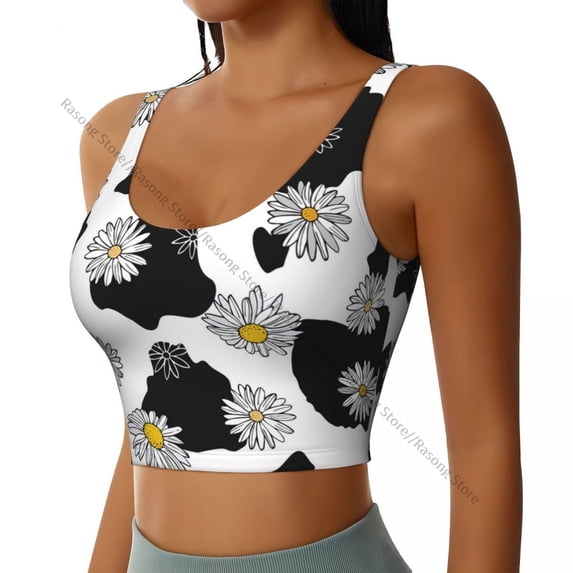 Sports Bra Women Running Yoga Clothes Vest Cow Daisies Gathering Fitness Vest