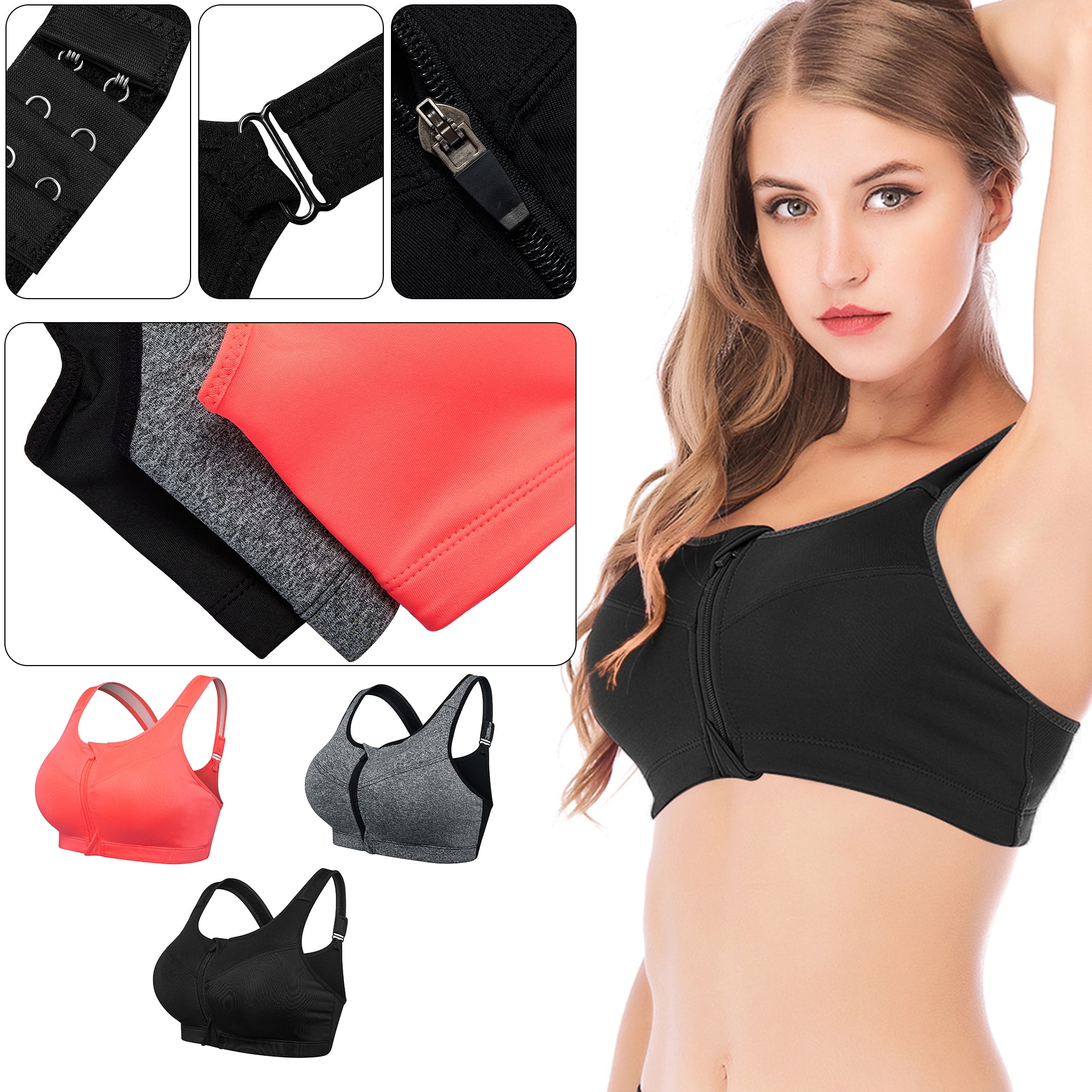Sports Bra Zip Front for Women Medium Support Sports Bra Padded Matched  With Skirt T-shirt Dress Sweater Open Tops For Daily Life