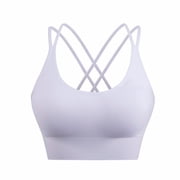 Women's Criss Cross Strappy Sports Bra Bralette - Wirefree, Padless, Nylon Spandex, Small-Medium, White