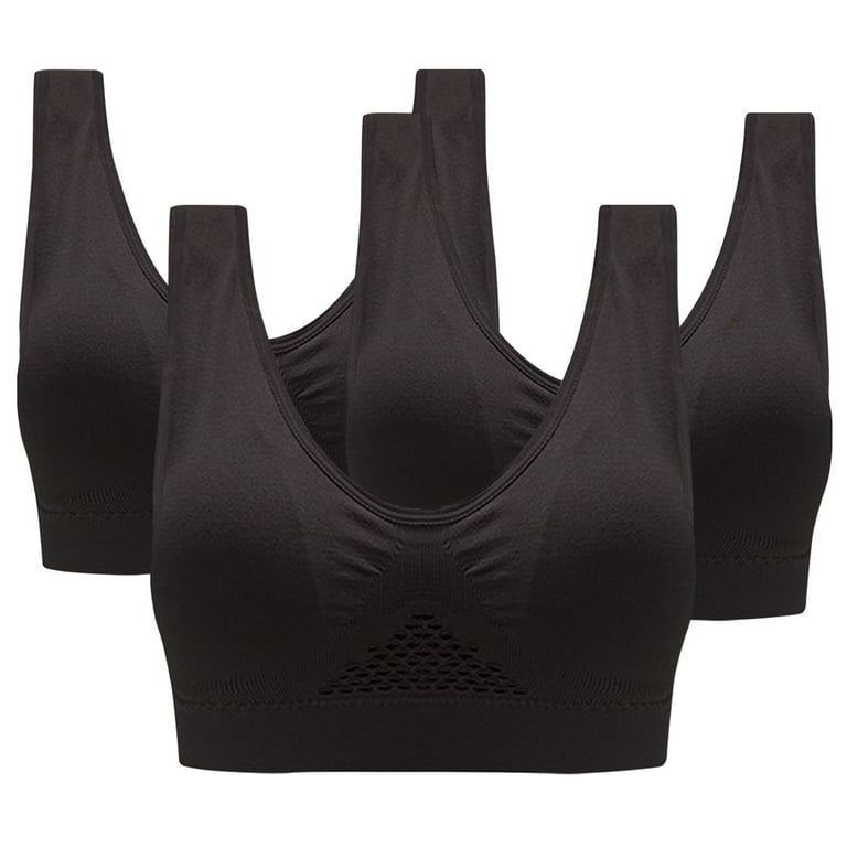 Einccm Sports Bra for Women 3 Pack Women s Ultimate Comfy Medium Support Seamless Wireless Push Up Breathable Sports Bras Size 4XL Black
