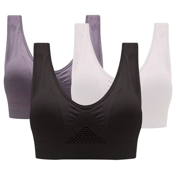 Sports Bra for Women, 3 Pack Women's Ultimate Comfy Medium Support Seamless Wireless Push Up Breathable Sports Bras
