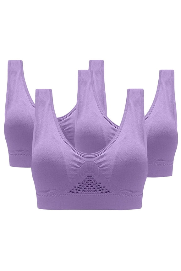 Sports Bra for Women, 3 Pack Women's Ultimate Comfy Medium Support Seamless Wireless Push Up Breathable Sports Bras