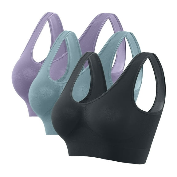 Sports Bra for Women 3 Pack Yoga Wireless Seamless Bra with Removable Pads Stretchy Comfort Underwear (75D/80B/80C/80D, Multicolor)