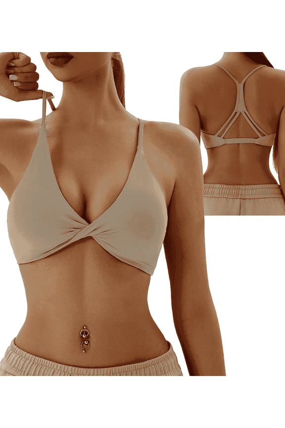 Sports Bra for Women Sexy Workout Yoga Bra Backless Thin Strappy Halter Criss Cross Removable Padding Light Support Athletic Gym Crop Top