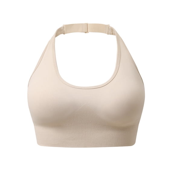 Sports Bra for Women Comfortable Fit Adjustable Straps Racerback Halter Neck for Workout Yoga Running Full Coverage Support Daily Wear Beige XL