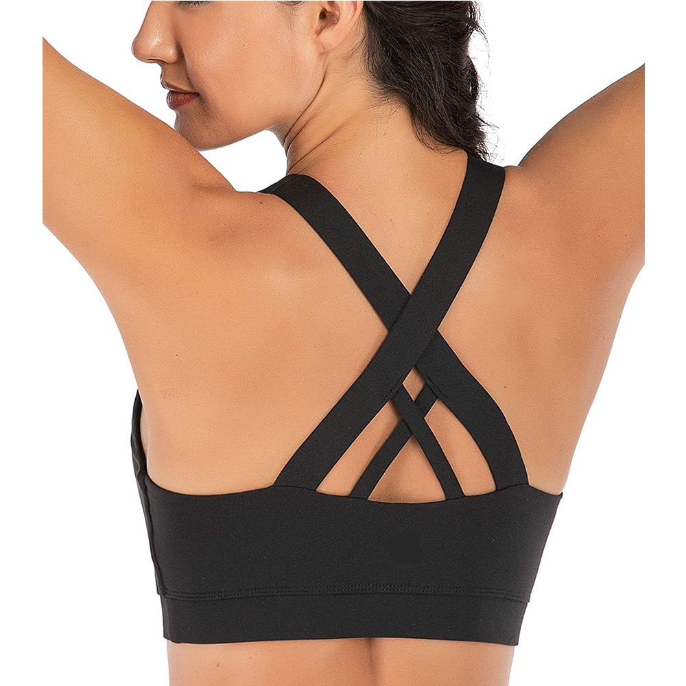 LELINTA Women Adjustable Front Cross Side Buckle Lace Sports Lounge Bra  Yoga Workout Activewear Black/Apricot/Purple 