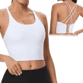 thumbnail image 1 of Sports Bra for Women Crop Tank Strappy Medium Support Padded Yoga Top Criss Cross Open Back Removable Cups for Workout Running White, 1 of 7