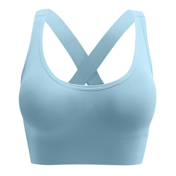 Sports Bra for Women Padded Medium Support Criss Cross Strappy Bras Seamless High Impact Yoga Exercise Athletic Bras Blue 36
