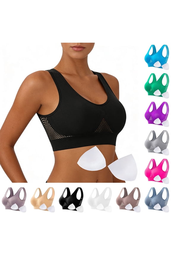 Sports Bra for Women Plus Size - Wireless High Impact Workout Bra, Lightweight Seamless Wirefree with Removable Padded Cups, Push Up Bralette